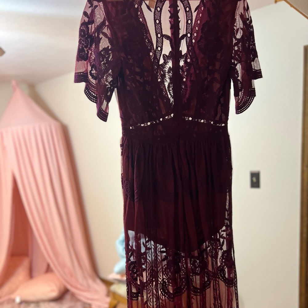 Super fun, lace mini dress/romper with overlay.